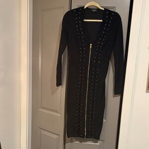bebe Black Dress with Gold Zipper Detail